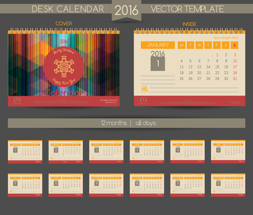 2016 New year desk calendar vector material 107 year new material desk calendar 2016   