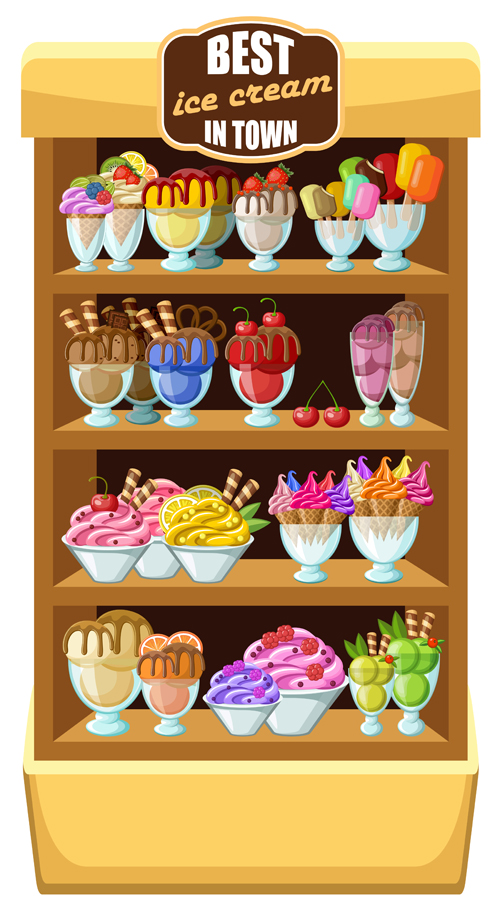 supermarket showcase and food vector set 22 supermarket showcase food   