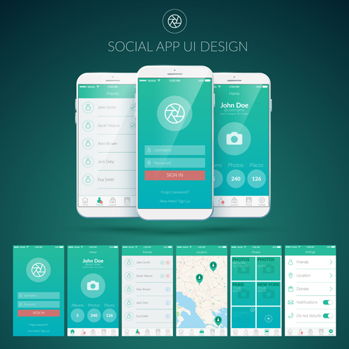 Mobile social app interface design vector 02 social mobile interface app   