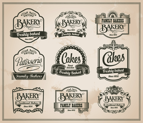 Retro bakery labels vector set 02 Retro font labels label bakery   