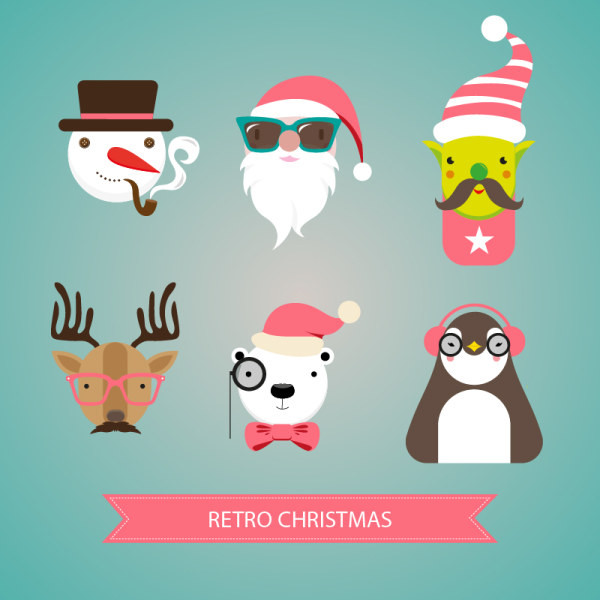 Retro christmas head portrait vector Retro font portrait head christmas   