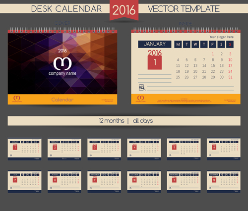 2016 New year desk calendar vector material 104 year new material desk calendar 2016   