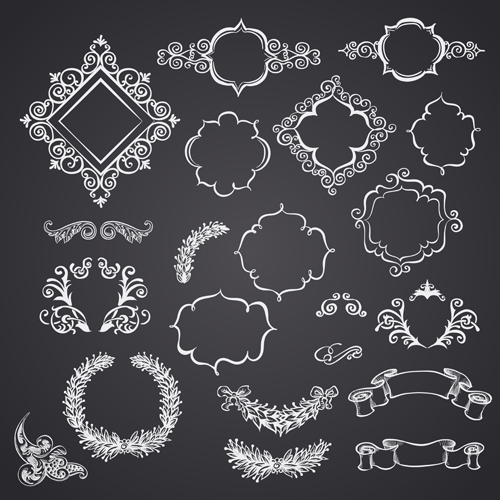 Black and white style ribbon with frames ornaments vector 01 ribbon ornaments ornament frames black and white   