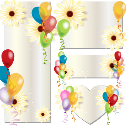 Colored balloon with flower card vector flower colored card vector balloon   