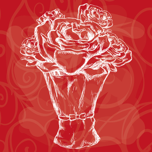 Hand drawn rose with valentines day background vector valentines rose hand drawn day background   