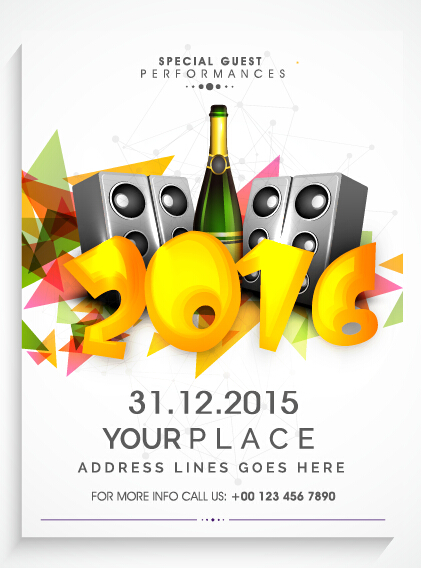 New year 2016 party flyer vector material 10 year party new material flyer 2016   