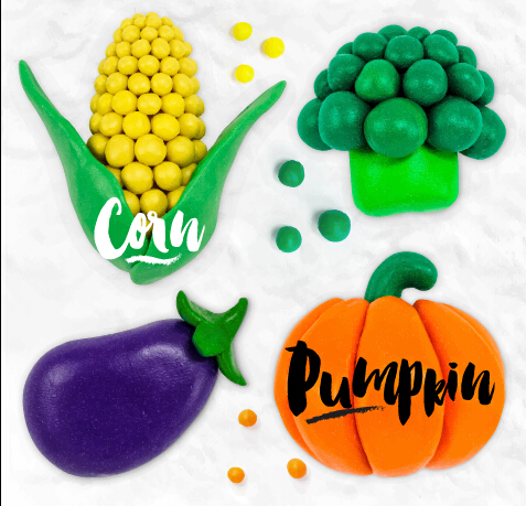 Funny plasticine vegetables vector set 02 vegetables plasticine funny   