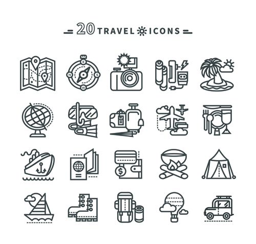 Travel icons black outline vector travel outline icons black   