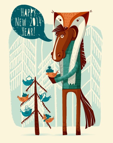 Funny horse 2014 New Year background vector 01 year new year funny background vector background   