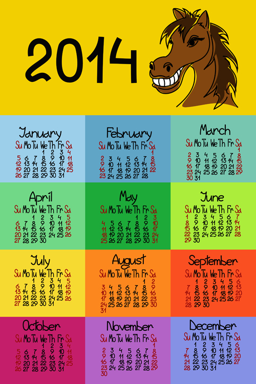 Calendar 2014 Horse Year vector 04 year horse calendar   