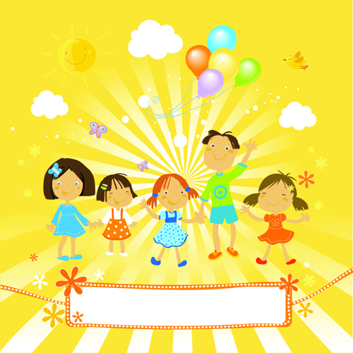 Cute kids with balloon background vector kids cute balloon background vector background   