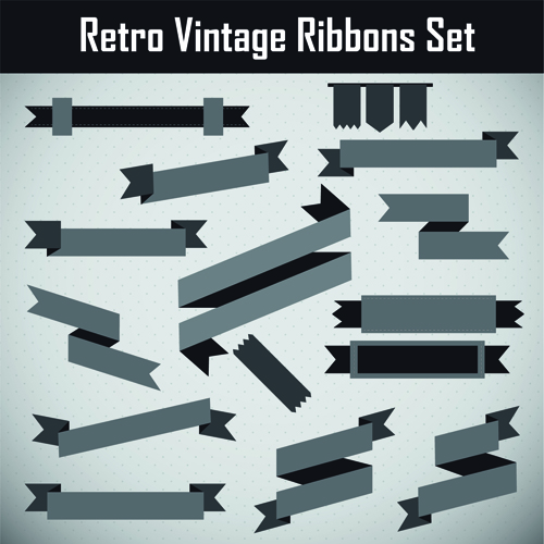 Gray retor ribbon vector material set 02 vector material ribbon gray   