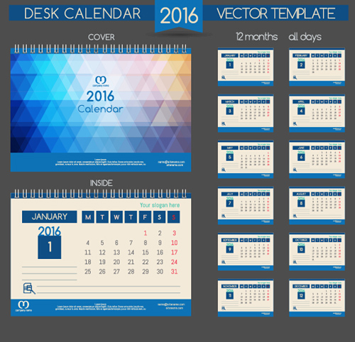2016 New year desk calendar vector material 77 year new material desk calendar 2016   