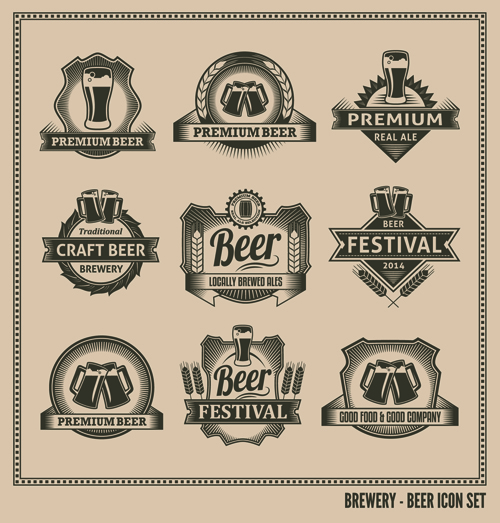 Retro beer labels graphic set vector 02 Retro font label beer   