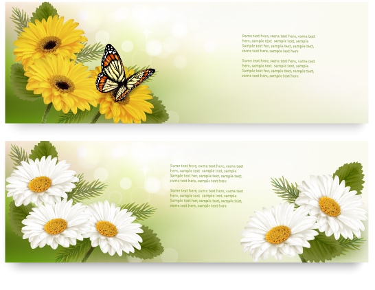 Yellow and white flower banner with butterfly vector yellow flower butterfly banner   