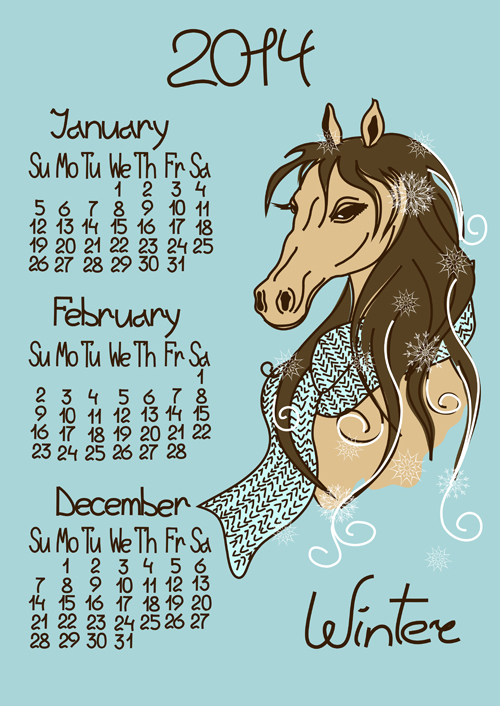 Calendar 2014 Horse Year vector 05 year horse calendar 2014   