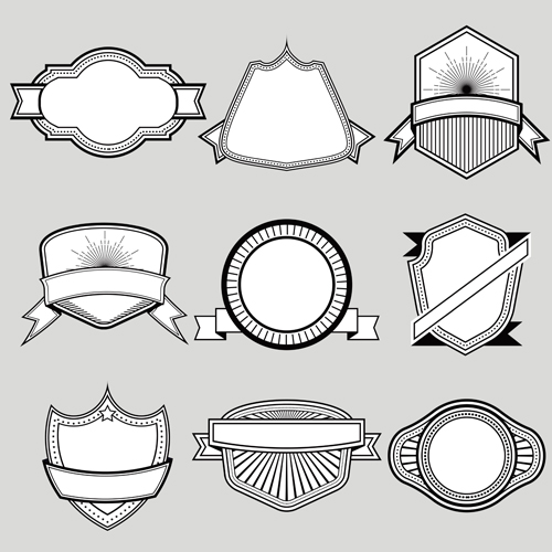 Black with white blank labels vector set 04 white labels blank black   