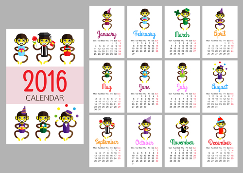 Monkey 2016 calendars creative vector 02 monkey creative calendars 2016   