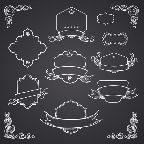 Black and white style ribbon with frames ornaments vector 05 ribbon ornaments ornament frames frame black and white   