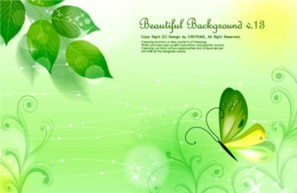 Green leaves and butterfly beautiful background vector leaves dream butterfly bright background   