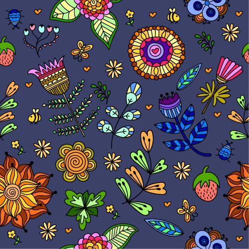 Cartoon flower pattern seamless vector set 01 seamless pattern flower cartoon   