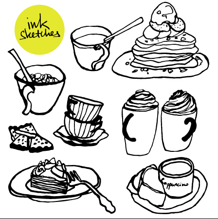 Hand drawn coffee and cake vector graphics vector graphics vector graphic hand-draw hand drawn coffee cake   