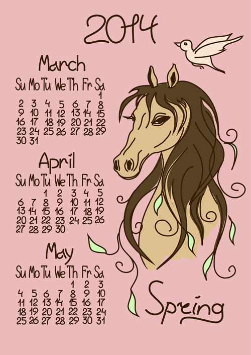 Calendar 2014 Horse Year vector 03 year horse calendar   