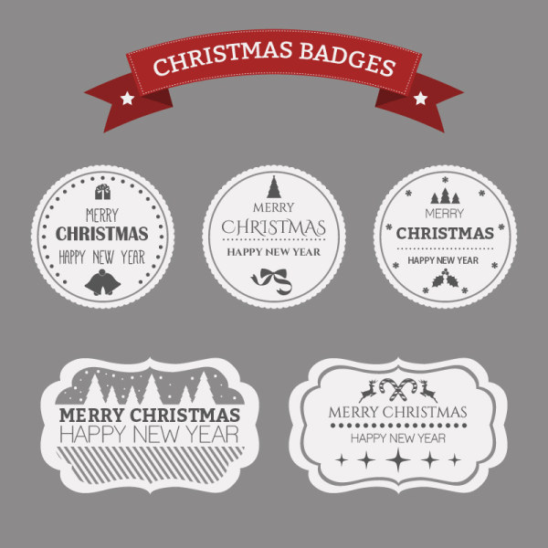 White with black christmas badges and labels vector white labels christmas black badges   