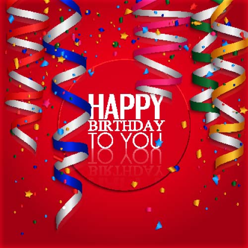 Ribbon with confetti birthday card vector 01   