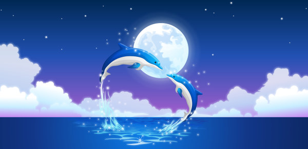 Beautiful dolphins and moon vector background moon dolphins dolphin beautiful   