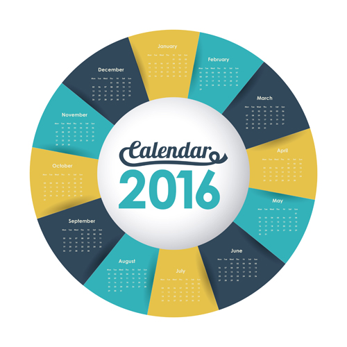 Circle calendar 2016 colorful vector colorful circle calendar 2016   