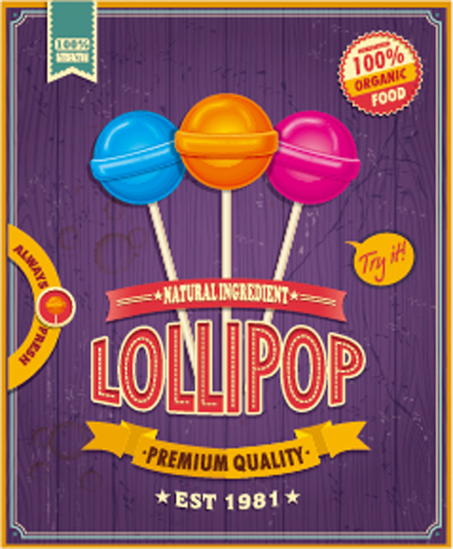 Colored lollipop vintage styles poster vector 01 vintage poster lollipop colored   