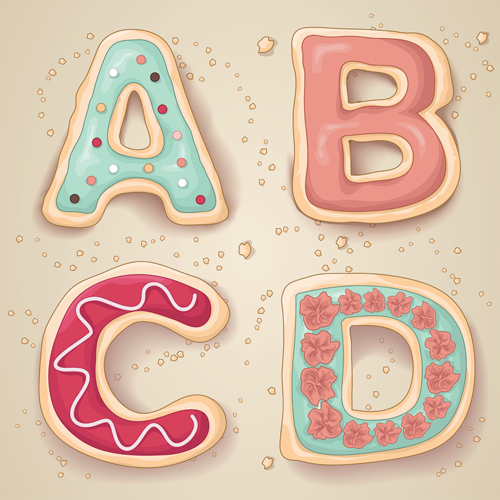 Cute cookies with letters vector set 01 letters cute cookies Cookie   