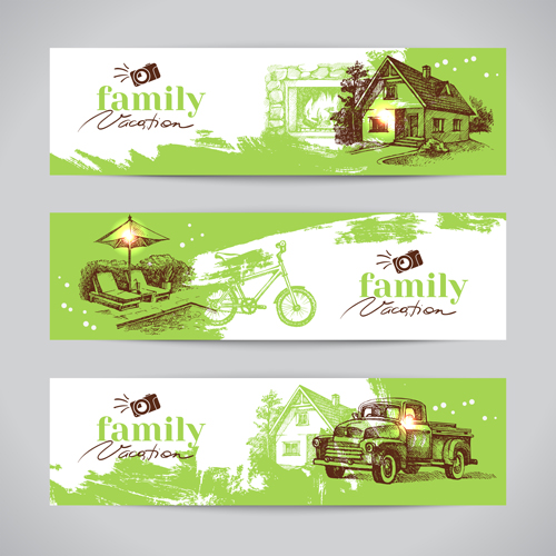 Family banners hand drawn vector 03 hand family drawn banners   