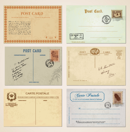 Set of Vintage post cards elements vector 02 postcard Post card elements element cards card   