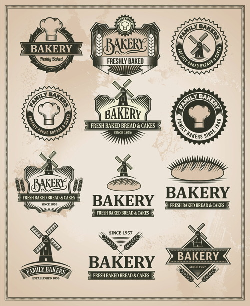 Retro bakery labels vector set 01 Retro font labels label bakery   