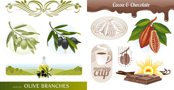 Coffee and olive art olive oil olive branches olive hillside flowers figures coffee beans coffee chocolate   