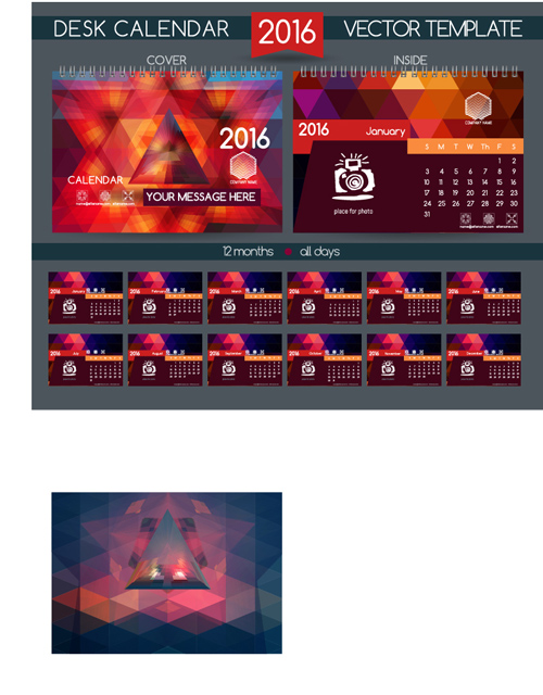 2016 New year desk calendar vector material 75 year new material desk calendar 2016   