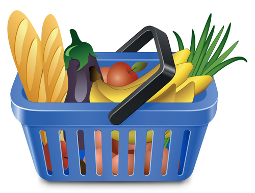 Supermarkets shopping basket with food vector 05 supermarket shopping basket food   