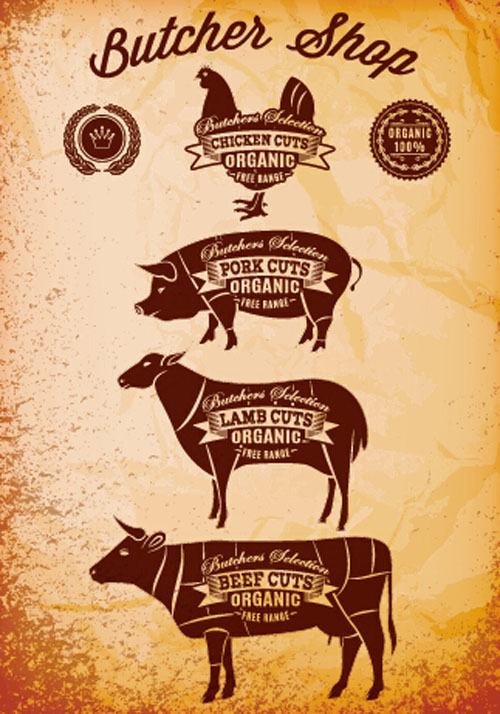 butchers cuts labels vector material 01 material labels cuts butcher   