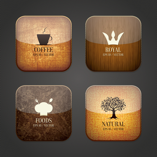 Vintage food and drink application icons vintage shiny coffee application   