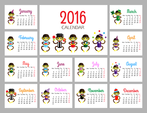 Monkey 2016 calendars creative vector 01 monkey creative calendars 2016   
