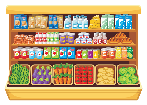 supermarket showcase and food vector set 19 supermarket showcase food   