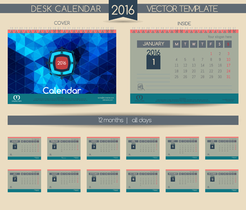 2016 New year desk calendar vector material 102 year new material desk calendar 2016   