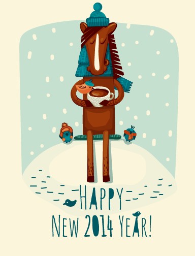 Funny horse 2014 New Year background vector 02 new year new horse funny background vector background   
