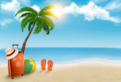 Travel summer beach background set vector 01 travel summer beach background   