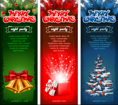 Banner christmas night party vector set party night christmas banner   