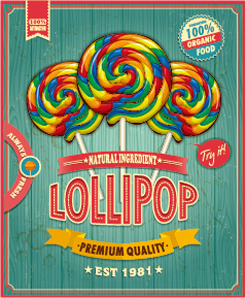 Colored lollipop vintage styles poster vector 02 Vintage Style vintage poster lollipop colored   