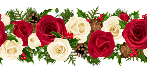 Christmas holly berries and fir 33766 rose holly fir-cone christmas border berries   