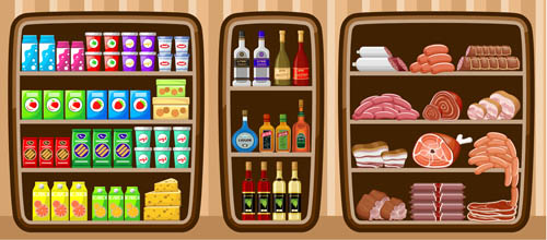 supermarket showcase and food vector set 16 supermarket showcase food   